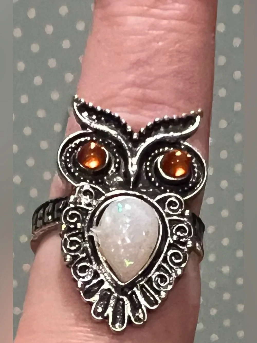 925 Silver Opal Owl Ring Boho Statement Piece